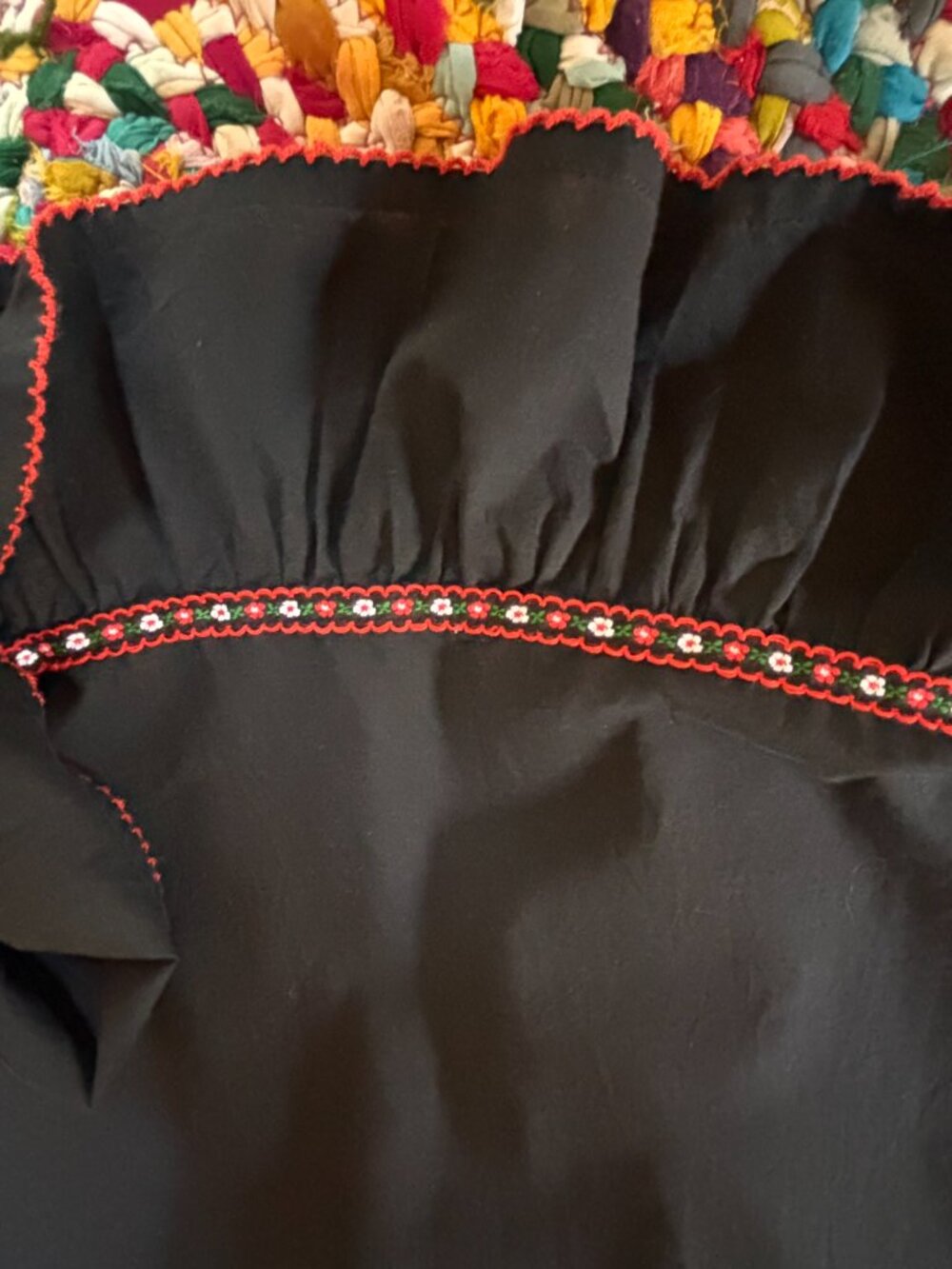Black Boho Embroidered Sundress • Colorful Floral Embroidery • Spaghetti Strap - Picture 5 of 7